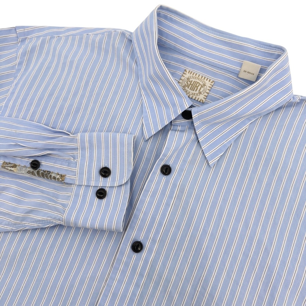 Indigo Palms Shirt Mens XL Blue Striped Accent Long Sleeve Cotton Casual Coastal